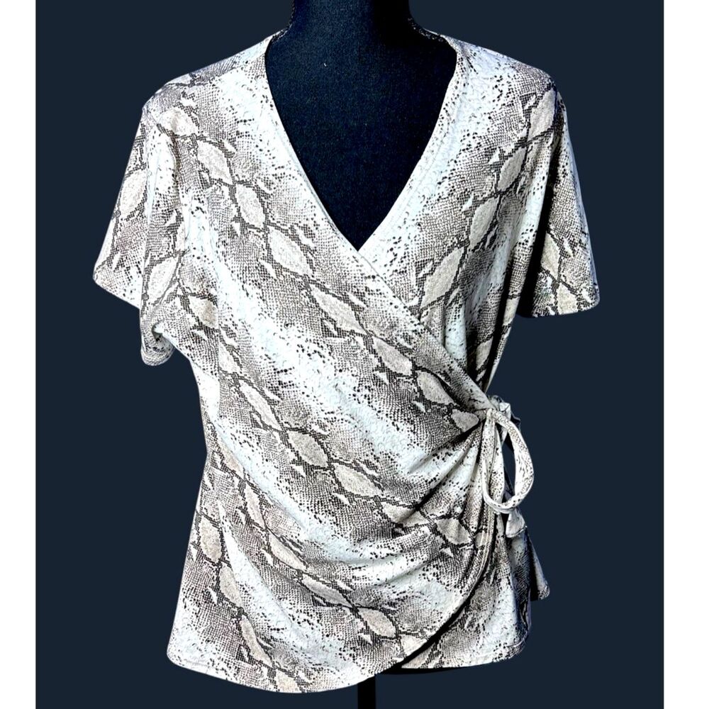 Womens Snake Print Wrap Top Sz L Animal Avant Garde Flattering Chic Maximalist